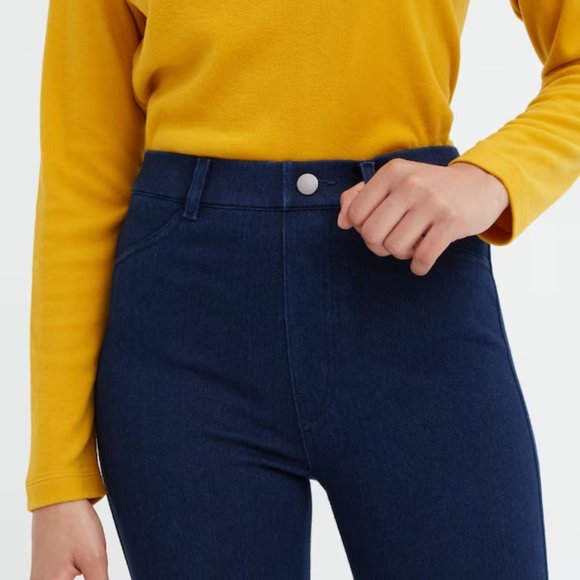 Uniqlo HEATTECH Ultra Stretch High-Rise Denim Leggings Pants - Blue - Picture 1 of 12